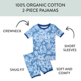 2-Piece Organic Cotton Short Sleeve & Shorts Pajama Set, Tropic Shadow Chambray