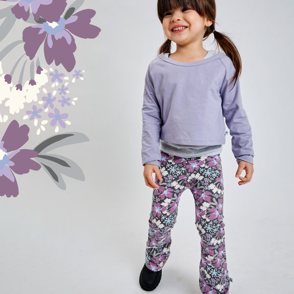 Toddler 2-Piece Novelty Top with Flare Leg Bottom, Jumbo Floral Dusty Purple