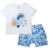 Toddler 2-Piece Short Sleeve and Short Set, Tropic Shadow Chambray