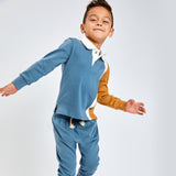 Toddler Long Sleeve Rugby Polo Shirt & Pant Set, Color Block Blue