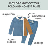 Toddler Long Sleeve Rugby Polo Shirt & Pant Set, Color Block Blue