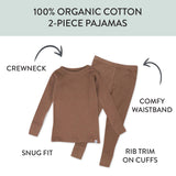 2-Piece Organic Cotton Waffle Pajamas, Brown