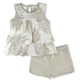 Toddler Layered Top with Short Short, Pineapple Leaf Ivory