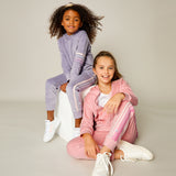 2 Piece Cozy Velour Pop Over Hoodie and Sweatpant Set, Lavender with Stripe