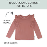 3-Piece Long Sleeve Ruffle T-Shirts, Sketchy Floral Dusty Pink