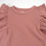 3-Piece Long Sleeve Ruffle T-Shirts, Sketchy Floral Dusty Pink