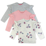 3-Pack Flutter Shoulder Long Sleeve Top, Flying Butterfly Ivory