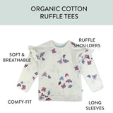 3-Pack Flutter Shoulder Long Sleeve Top, Flying Butterfly Ivory