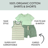 Toddler 3-Piece Short Sleeve T-Shirt, Muscle and Short Set, Drifting Stripe Sage