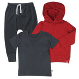 Toddler 3-Piece Hooded Pullover, Short Sleeve T-Shirt & Honest Pant Set, Black Night