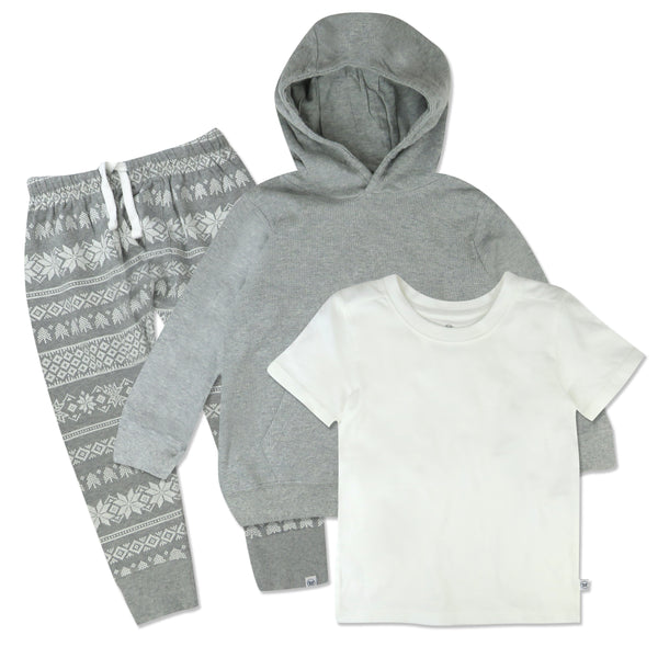 Toddler 3-Piece Hooded Pullover, Short Sleeve T-Shirt & Honest Pant Set