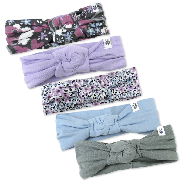 5-Pack Organic Cotton Knotted Headbands, Jumbo Floral Dusty Purple