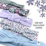 5-Pack Organic Cotton Knotted Headbands, Jumbo Floral Dusty Purple