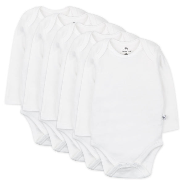 5-Pack Honestly Pure Organic Cotton Long Sleeve Bodysuits, Bright White