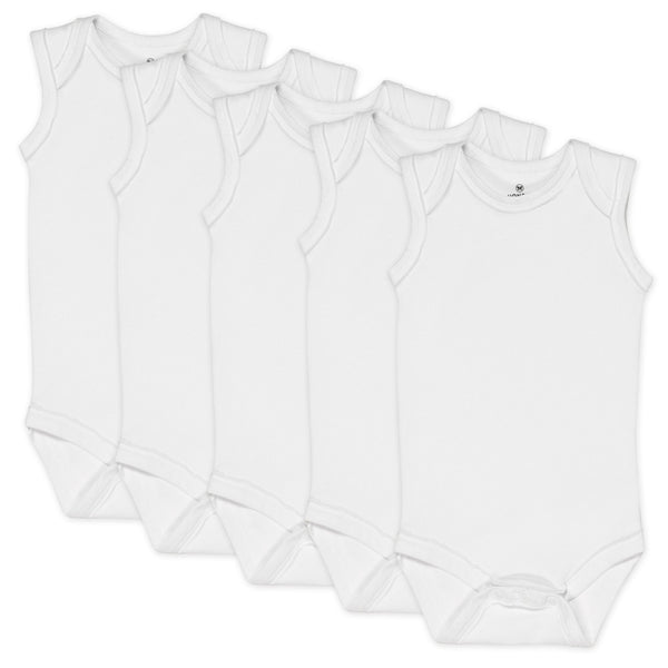 5-Pack Honestly Pure Organic Cotton Sleeveless Bodysuits, Bright White