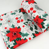 2-Piece Organic Cotton Swaddle Blanket and Headband Set in a Gift Box, Holiday Floral