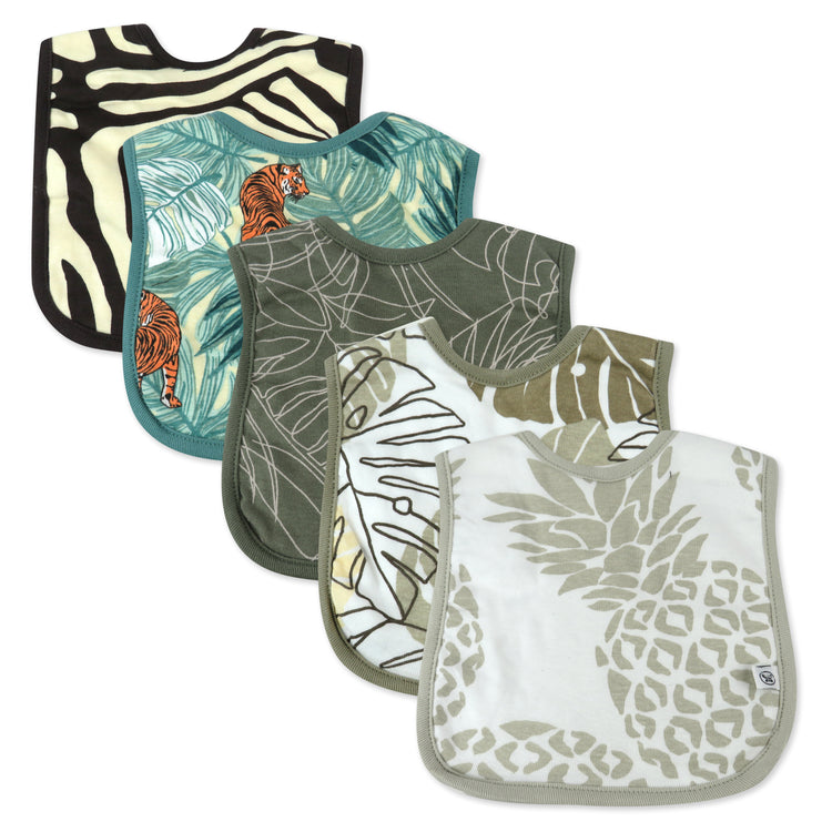5-Pack Organic Cotton 4 in 1 Reversible Bibs, Wild Thang Too