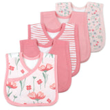 5-Pack Organic Cotton 4 in 1 Reversible Bibs, Strawberry Pink Floral