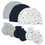 6-Piece Organic Cotton Mitt and Hat Set, Twinkle Star Navy