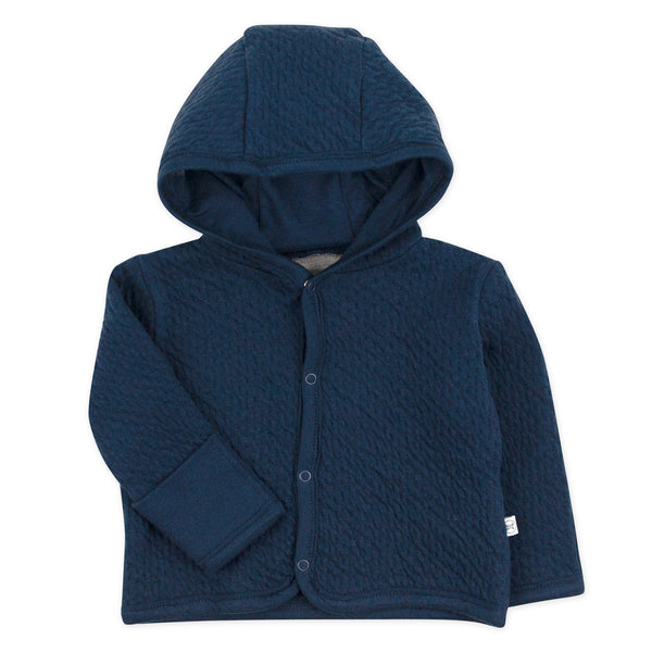 Organic Cotton Matelasse Snap-Front Hooded Jacket, Dark Navy