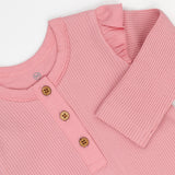 Organic Cotton Long Sleeve Flutter Henley Coverall, Pink Blush