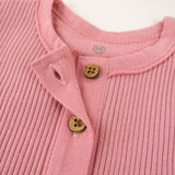 Organic Cotton Long Sleeve Flutter Henley Coverall, Pink Blush