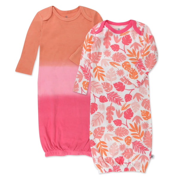 2-Pack Organic Cotton Sleeper Gowns, Jungle Leaves Pink