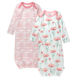 2-Pack Organic Cotton Sleeper Gowns, Strawberry Pink Floral