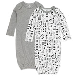 2-Pack Organic Cotton Sleeper Gowns, Pattern Play/Heather Gray
