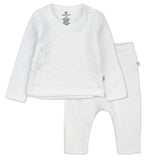 2-Piece Organic Cotton Matelasse Side-Snap Top and Pant Set, Bright White