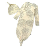 2-Piece Organic Cotton Knotted Sleeper Gown & Cap Set, Pineapple Leaf