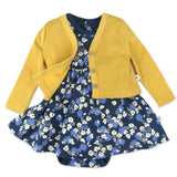 2-Piece Organic Cotton Party Dress and Cardigan Set, Painterly Ditsy Navy
