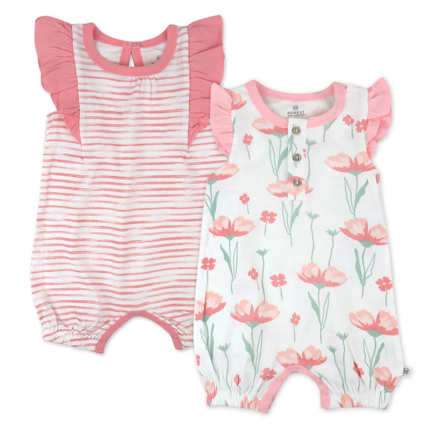 2-Pack Organic Cotton Romper Set, Strawberry Pink Floral