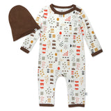 2-Piece Organic Coverall and Beanie Set, Mountain Geo Brown