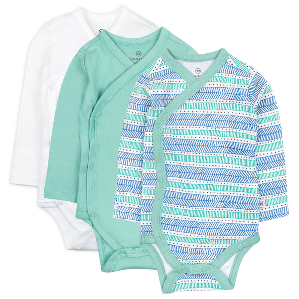 3-Pack Organic Cotton Long Sleeve Side-Snap Kimono Bodysuits, Dots + Dashes