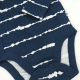 3-Pack Organic Cotton Long Sleeve Side-Snap Bodysuits, Shibori Stripe Navy