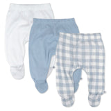 3-Pack Organic Cotton Footed Harem Pants, Blue Painted Buffalo Check