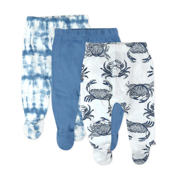 3-Pack Organic Cotton Footed Harem Pants, Crabs Navy