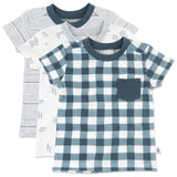 3-Pack Organic Cotton Pocket T-Shirts, Navy Blue Check