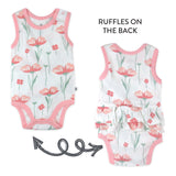3-Pack Organic Cotton Sleeveless Bodysuit with Ruffles, Strawberry Pink Floral