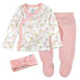 3-Piece Organic Cotton Side Snap Top, Footed Pant, and Headband, Dandelion Pink