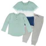 3-Piece Organic Cotton Henley, Short Sleeve T-Shirt and Sweatpant Set, Good Natured