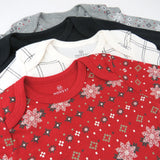 4-Pack Organic Cotton Holiday Long Sleeve Bodysuits, Fair Isle Gray