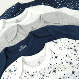 5-Pack Organic Cotton Long Sleeve Bodysuits, Twinkle Star Navy