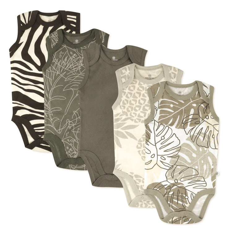 5-Pack Organic Cotton Sleeveless Bodysuits, Safari Brown
