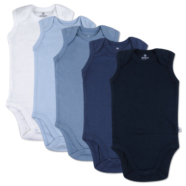 5-Pack Organic Cotton Sleeveless Bodysuits, Ombre Blues