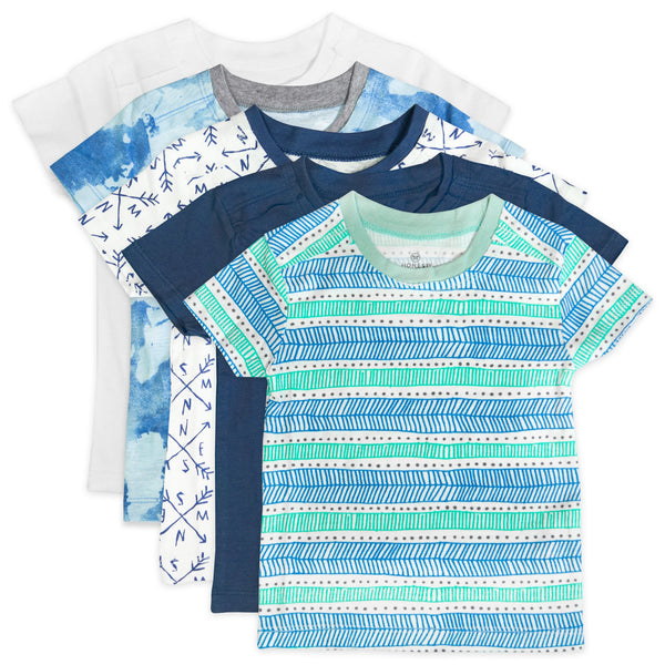 5-Pack Organic Cotton Short Sleeve T-Shirts, Dots + Dashes