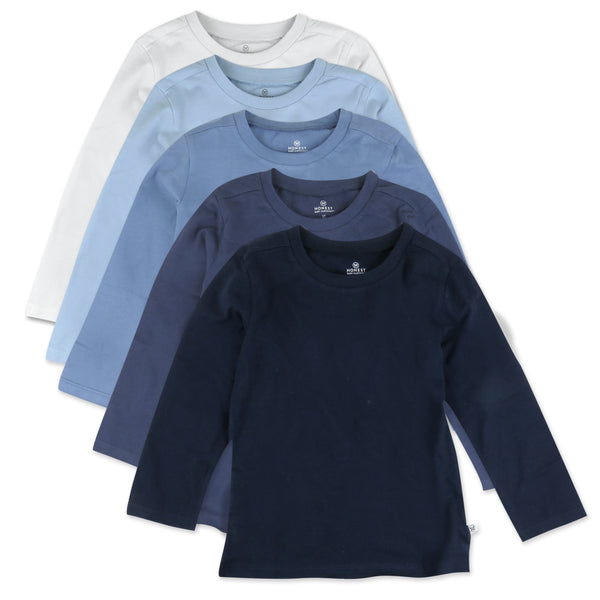 5-Pack Organic Cotton Long Sleeve T-Shirts, Ombre Blues
