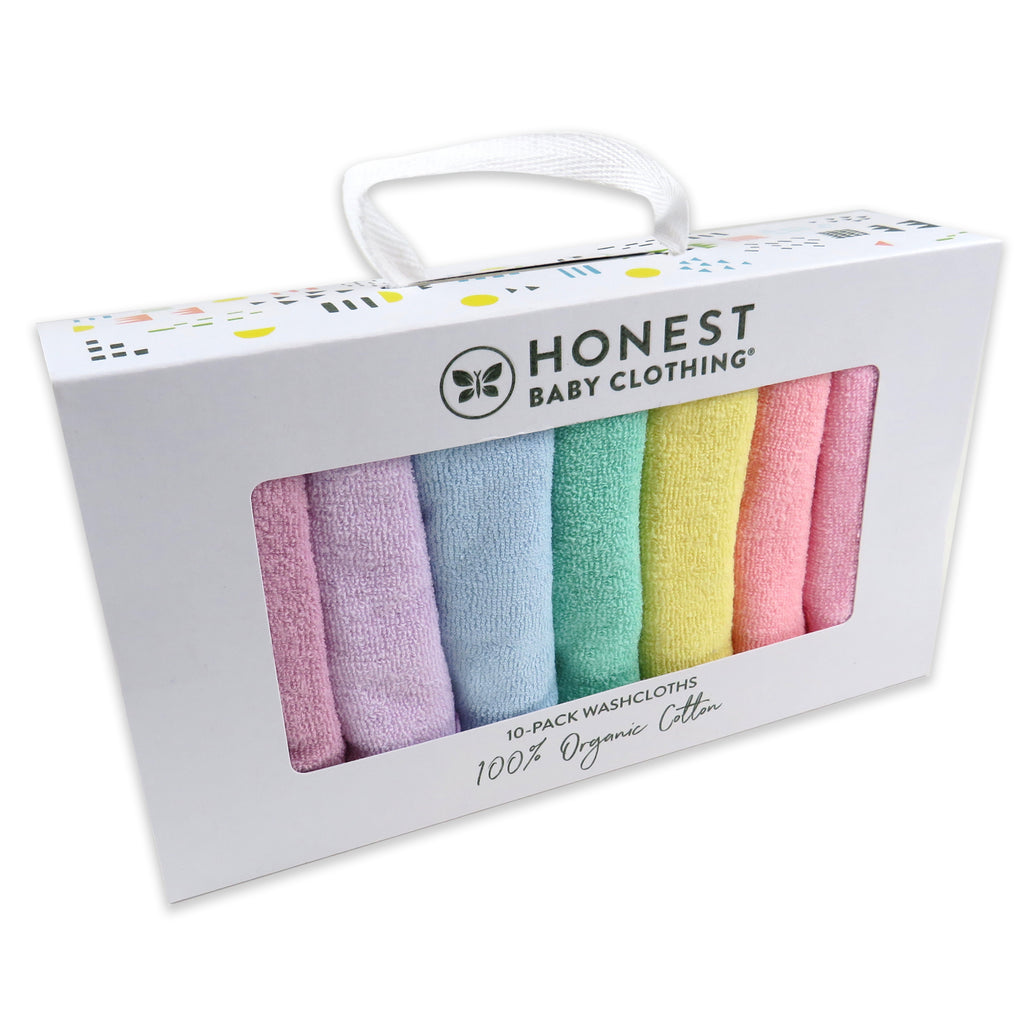 HonestBaby 10-Pack Organic Cotton Baby-Terry Wash Cloths, Rainbow Pinks, One Size