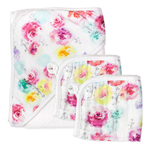 3-Piece Organic Cotton Hooded Towel Set, Rose Blossom